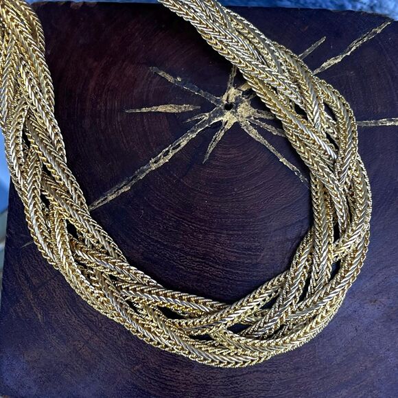 Vintage Gold Braided Chunky Chain Necklace - Picture 1 of 4